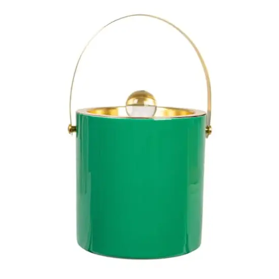 Hello Honey 1.5-Quart Enameled Stainless Steel Ice Bucket with Lid and Glass Knob, Gold Finish and Turquoise Color {11}