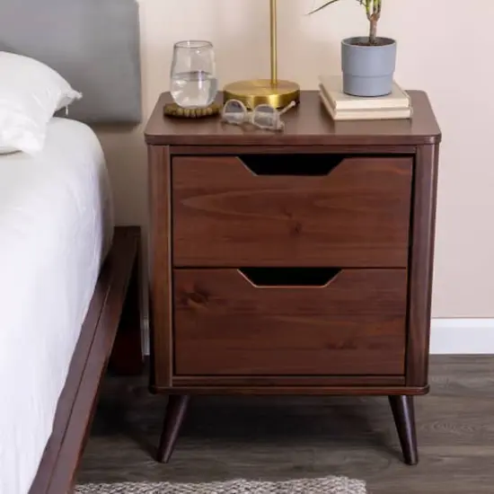 Hello Honey&reg; 26" Yume Mid Century Modern Solid Wood Nightstand with 2 Storage Drawers Walnut Finish {3}