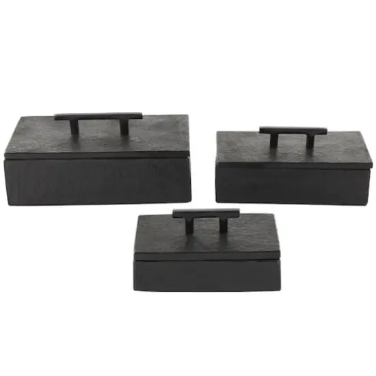 Black Marble Decorative Box with Aluminum Bar Handles, 3ct. {1}