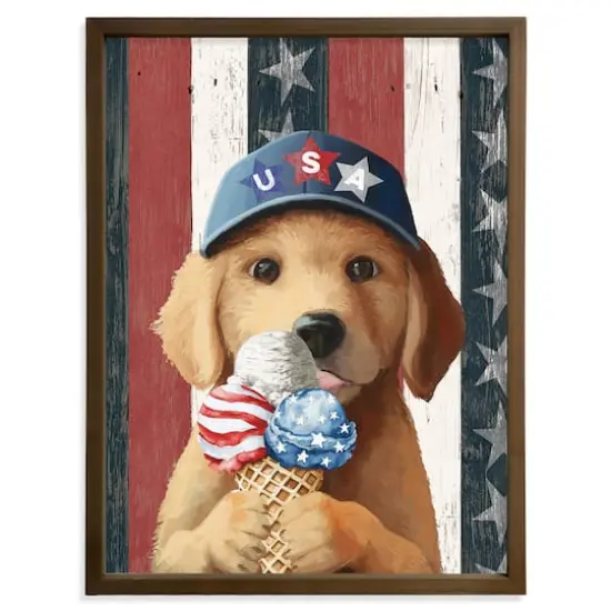 18" x 24" Patriotic Ice Cream Pup Framed Print Brown {1}