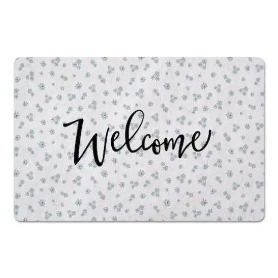 Daisy Print Welcome Floor Mat Blue {1}