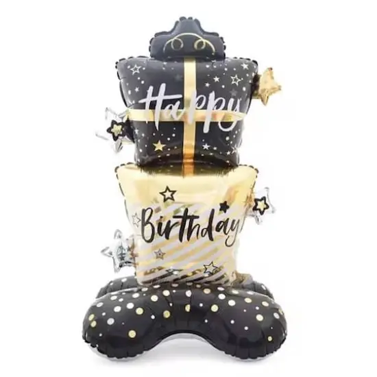 Wizardi Black & Gold Happy Birthday Gifts Standing Foil Balloon Decoration {1}