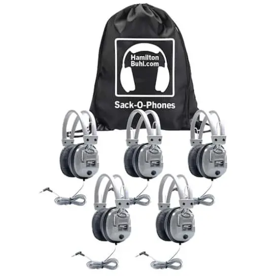HamiltonBuhl Sack-O-Phones Deluxe Headphones in a Carry Bag, 5ct. {1}