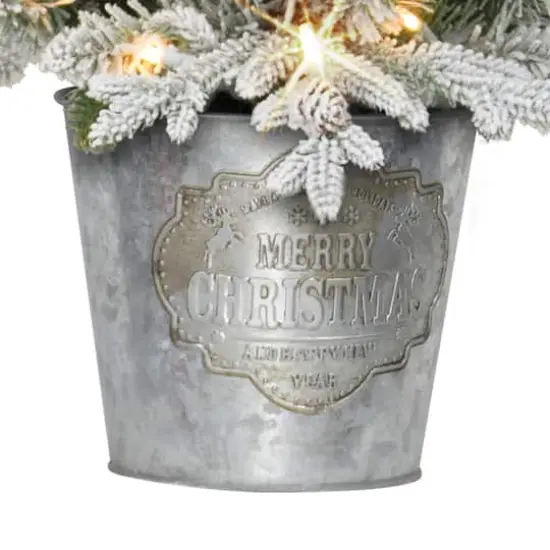 4.5ft. Pre-Lit Flocked Artificial Christmas Tree in Metal Planter, Clear Lights {5}