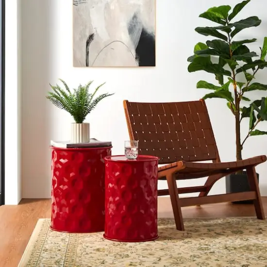 Glitzhome&reg; Multifunctional Embossed Honeycomb Texture Metal Garden Stool Set Red {6}
