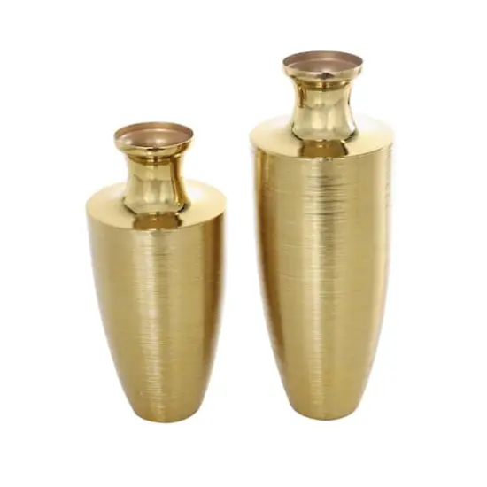 Gold Aluminum Brushed Textured Vase Set {1}