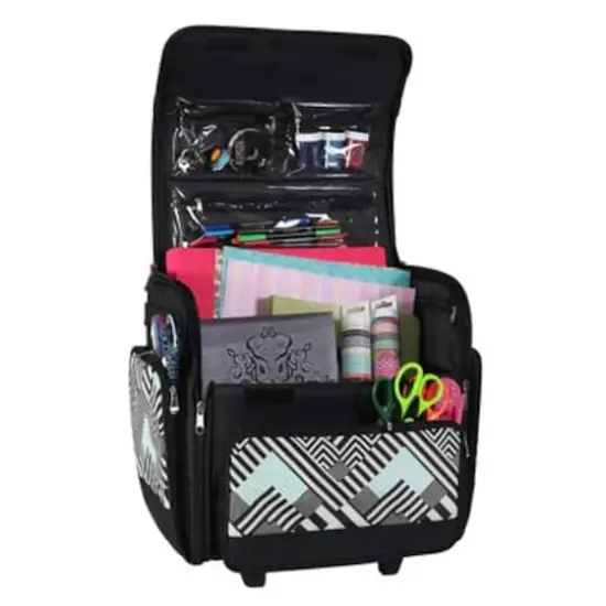 Everything Mary Teal Geometric Deluxe Rolling Craft Case {3}