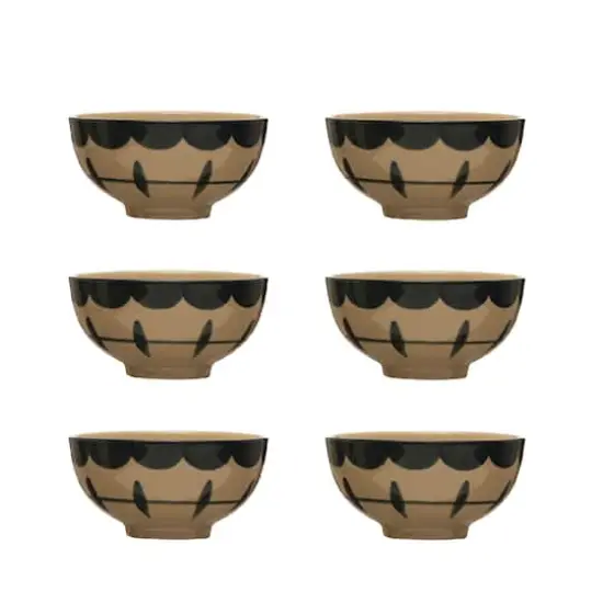 Hello Honey&reg; Black & Tan Geometric Hand Painted Stoneware Bowl Set {1}