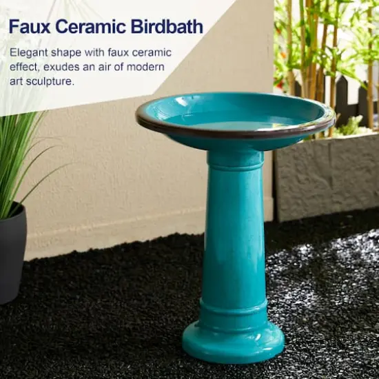 Glitzhome&reg; 21.5" Faux Ceramic Tall Pedestal Birdbath Turquoise {4}
