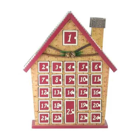 15" Red & Beige House with Advent Calendar Tabletop Decoration {4}