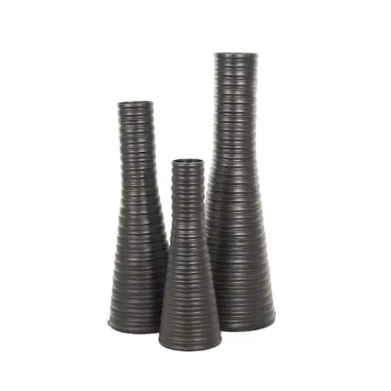 Bronze Ribbed Tall Cone Floor Vase with Horizontal Grooves Set {4}
