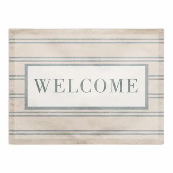 Welcome Stripe Cotton Twill Placemat Blue/Blush {1}