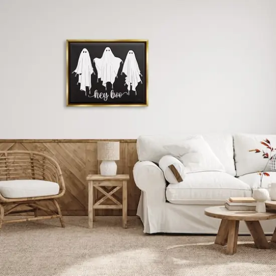 Stupell Industries Hey Boo Three Ghosts Framed Floater Canvas Wall Art {3}