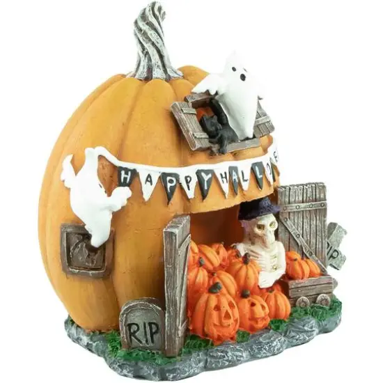 7" LED Lighted Pumpkin Village Halloween Decoration {4}