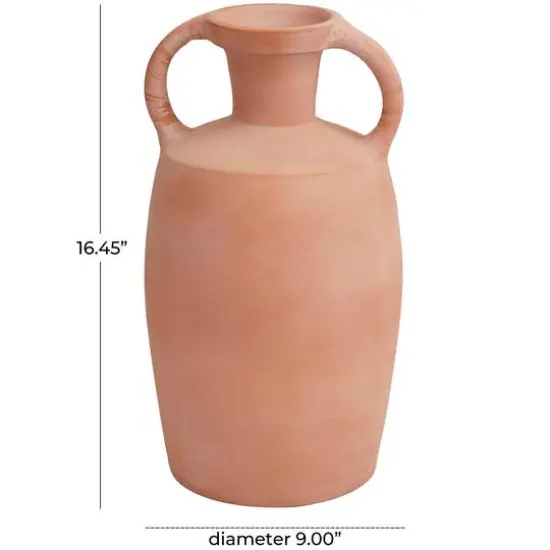 16" Orange Terracotta Jug Vase with Handles {7}