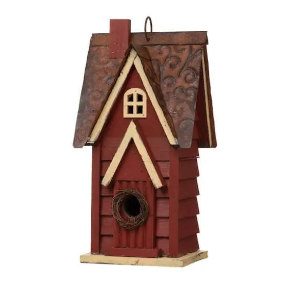 Glitzhome&reg; 12" Hanging Distressed Red Cottage Solid Wood Birdhouse {1}