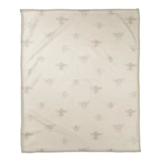 Delicate Bee Pattern Coral Fleece Blanket White/Gray {1}