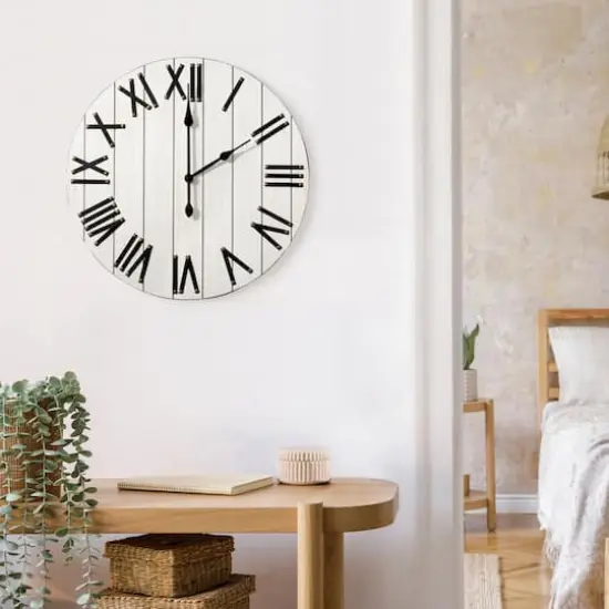 Elegant Designs Handsome 21" Farmhouse Wood Wall Clock White Wash {5}