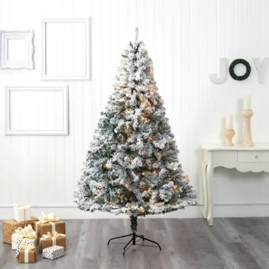 7ft. Pre-Lit Flocked Rock Springs Spruce Artificial Christmas Tree with Clear LED Lights {6}