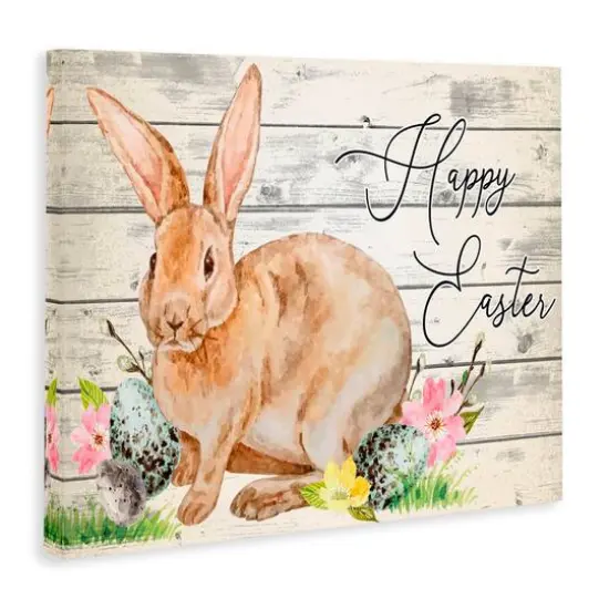 Stupell Industries Spring Floral Happy Easter Bunny Canvas Wall Art {4}