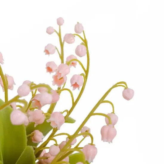 11" Lily-Of-The-Valley Flowers In White Basket Pink {5}