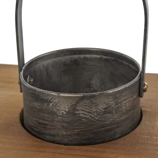 Dark Gray Brushed & Wood Top Rectangular Candle Lantern Set {4}