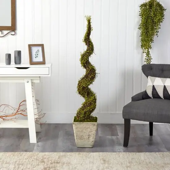 53" UV Resistant Mohlenbechia Spiral Tree in Country White Planter  {4}