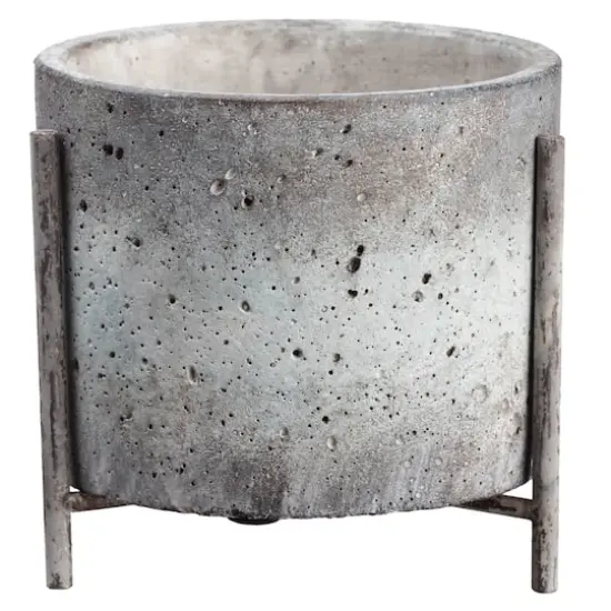 5.7" Gray Textured Cement Planter with Stand  {1}