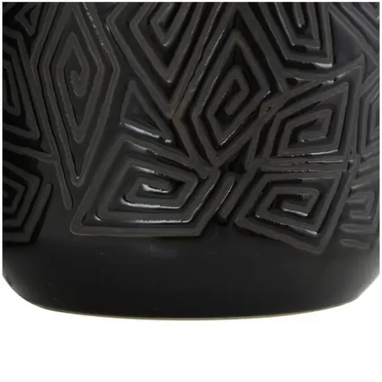 Black Ceramic Vase with Geometric Etchings Set {7}