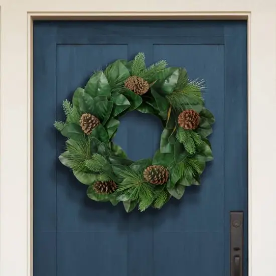 24" Magnolia Leaves & Pinecones Wreath {3}