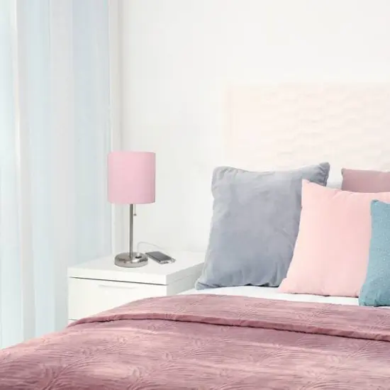 Creekwood Home 19.5" Oslo USB Port Table Lamp Brushed Steel/Light Pink Shade {6}