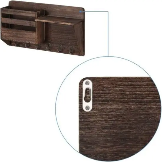NEX™ 16" Brown Wall-Mounted Mail & Key Holder Organizer with 6 Key Hooks {4}