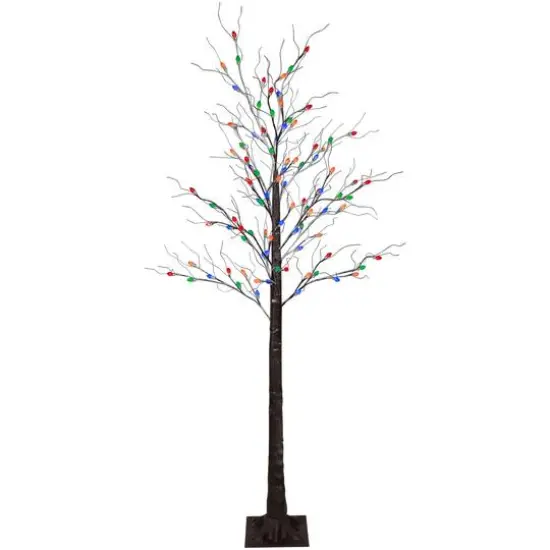 6ft. Pre-Lit Brown Frosted Twig Artificial Christmas Tree, Multicolor LED Lights {1}