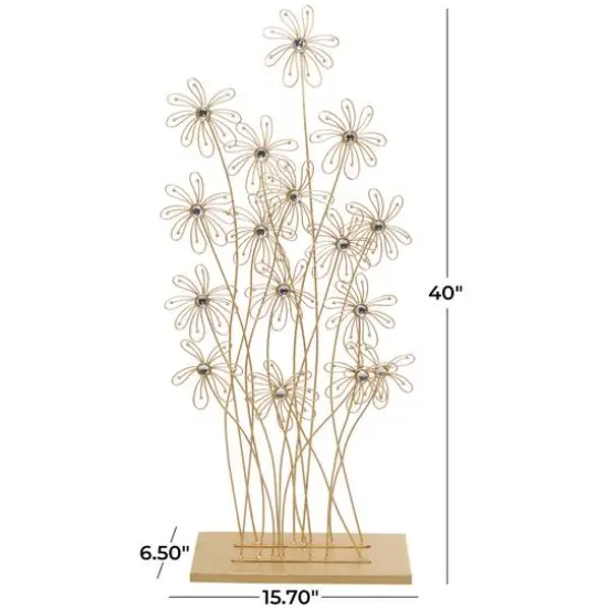 3.25ft. Gold Colored Metal Floral Sculpture with Crystal Embellishments {4}
