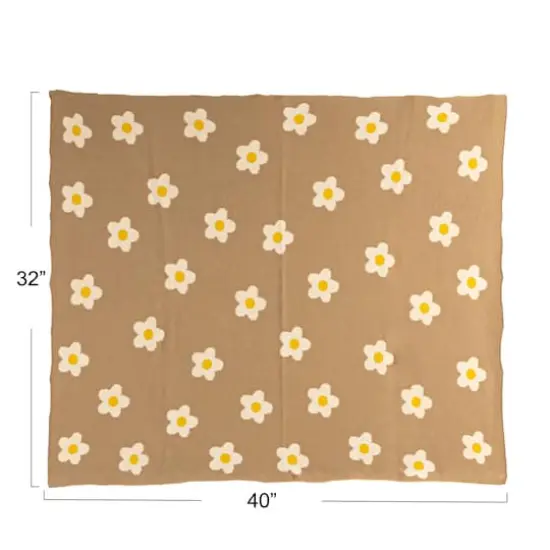Hello Honey® Brown & White Flowers Cotton Knit Baby Blanket {5}