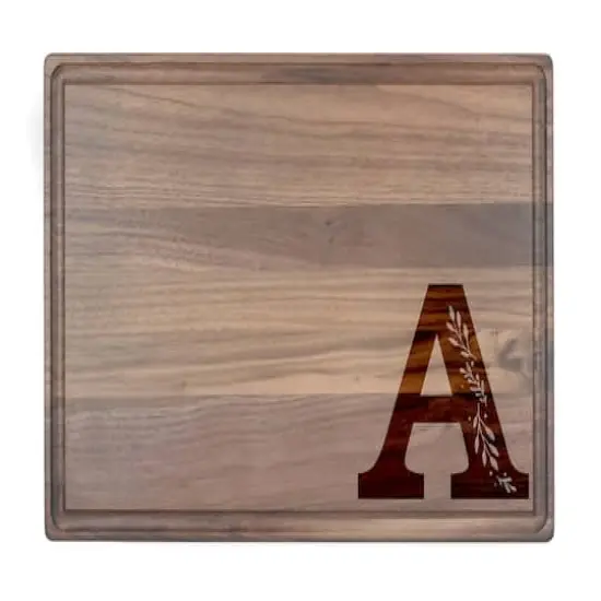 Floral Monogram Walnut Cutting Board A {1}
