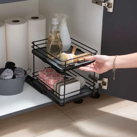 Organize It All Matte Black 2-Tier Slide Out Shelf Organizer {5}