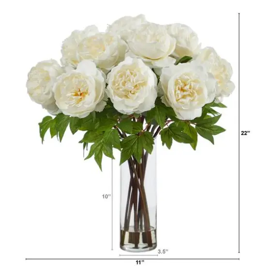 22" Artificial Peony Arrangement with Cylinder Glass Vase {3}