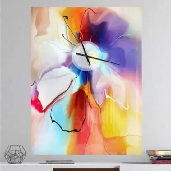Designart Creative Flower In Multiple Colors Wall Clock {3}