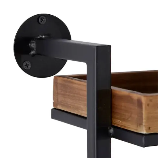 Brown Metal and Wood Industrial Wall Shelves, 7" x 26" x 23" {5}