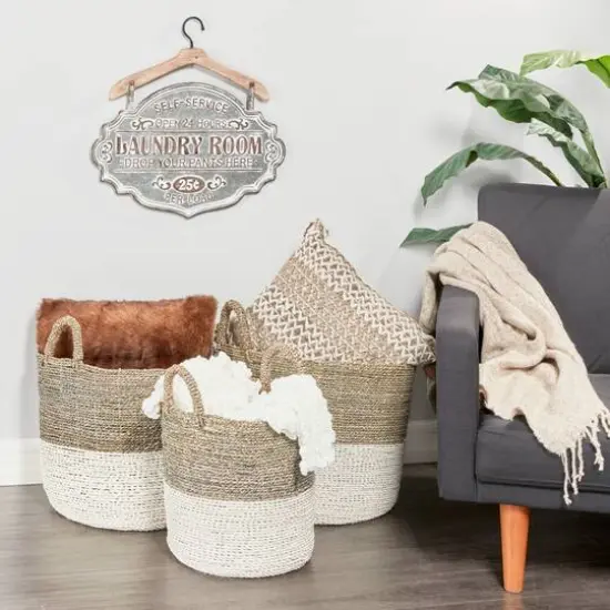 White Seagrass Contemporary Storage Basket Set {9}