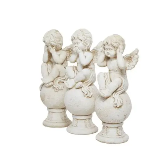 29" White Stone French Country Angel Garden Sculpture Set {3}