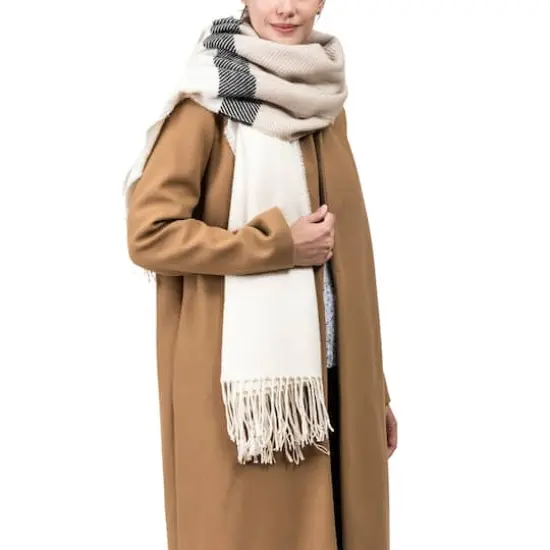 Glitzhome&reg; 78" Cream & Black Stripe Scarf with Tassels {6}