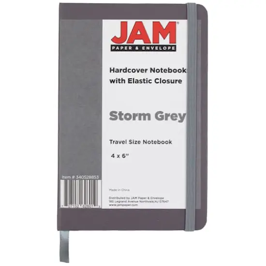 JAM Paper Travel Size Hardcover Notebook with Elastic Band Grey {4}
