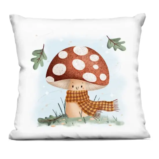 Stupell Industries Happy Mushroom in Scarf Decorative Printed Throw Pillow {1}