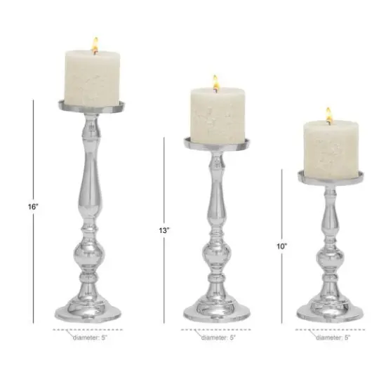 Silver Aluminum Traditional Candle Holder Set {8}