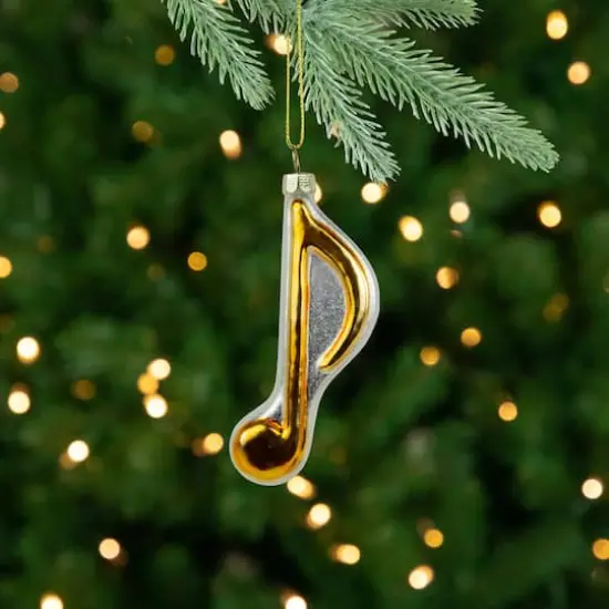 Gold & White Sixteenth Note Music Symbol Glass Ornament {5}
