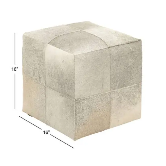 16" Gray Leather & Wood Glam Ottoman {7}