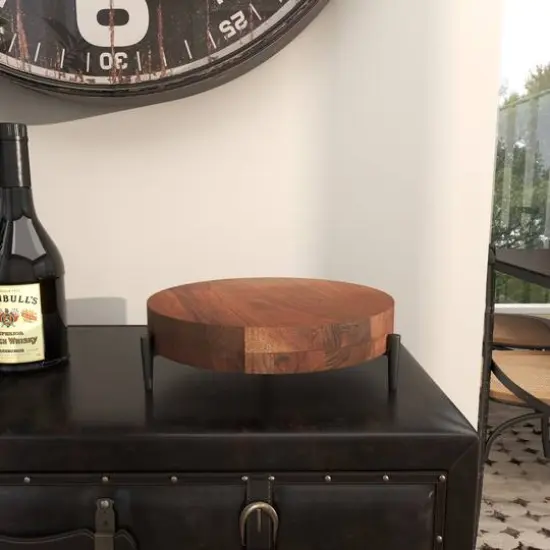 12" Brown Wood Tray with Black Metal Legs {8}
