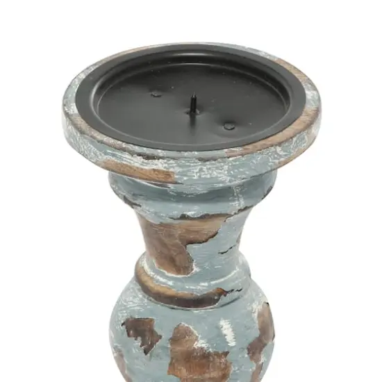 Light Blue Mango Wood Country Cottage Candle Holder Set {4}